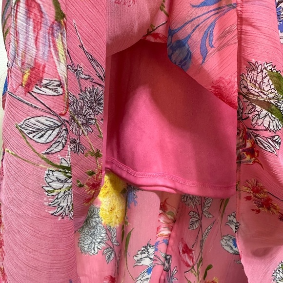 Karl Lagerfeld Pink Floral High-Low Midi Dress NWT | Flutter Sleeve Asymmetrical - Picture 7 of 9